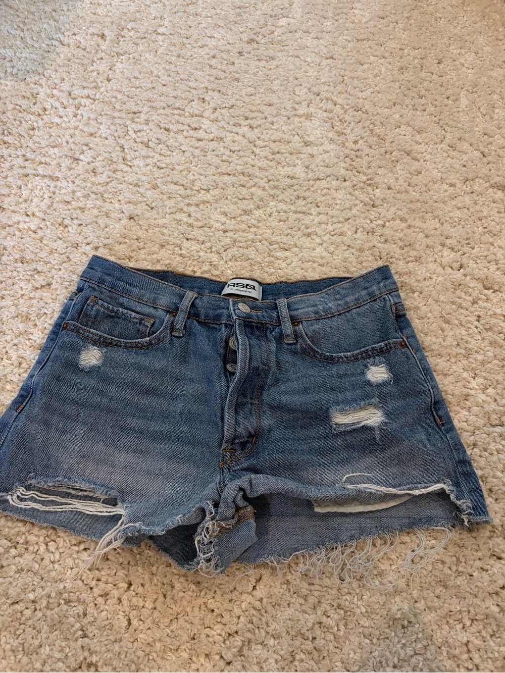 RSQ Distressed High-Rise Denim Shorts in Blue Wash